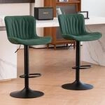 Barhocker 2er Set, Drehbar & H&ouml;henverstellbar, Kunstleder, Dunkelgr&uuml;n