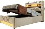 Polsterbett Einzelbett 90x200 Cm Aus Leinen, Mit Led, Usb Und Type-c, Ohne...