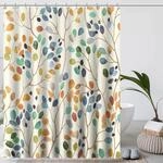 Duschvorhang 180x200 Beige Antischimmel Stoff Waschbar Badevorhang Pflanzen &Ouml;sen