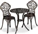 Balkonm&ouml;bel Set, 3-teilig, Balkontisch Mit 2 St&uuml;hlen, Verziert, Aluminium,