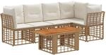 Gartensofa-set 6 Stk. Nat&uuml;rlich Und Cremwei&szlig; Poly-rattan Vidaxl