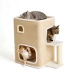 Relaxdays Katzenhaus 2-st&ouml;ckig, Katzenh&ouml;hle Mit Ball & Kratzbaum, Hxbxt: 58x57,5x35