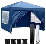 Faltpavillon 3x3m Blau, Wasserdicht, H&ouml;henverstellbar, Mit 4 Seitenw&auml;nden