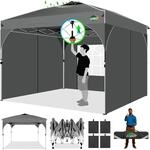 Faltpavillon 3x3m Grau Wasserdicht Mit 3 Seitenw&auml;nden, Pop Up Partyzelt F&uuml;r Garten