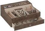 Relaxdays Schmuckk&auml;stchen, Lederoptik, Samt, Schmuckkasten F&uuml;r Damen & Herren,