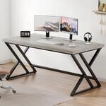 B&uuml;roschreibtisch Holz Metall Grau 140x60cm Mit Stauraum