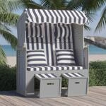 Vidaxl Strandkorb With Cushions Poly Rattan And Solid Wood Blue&white