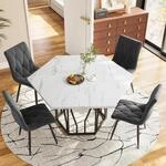Moderner Sechseckiger Esstisch Mit Marmoroptik Und Schwarzem Metallgestell