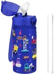 Kinder Trinkflasche 420ml Edelstahl Mit Strohhalm, Bpa-frei, Auslaufsicher,...