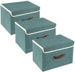 Faltbare Aufbewahrungsbox Mit Deckel, 3er-set, 38x25x25 Cm, Waschbar, Aqua Deep