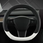 Lenkradbezug Pu-leder F&uuml;r Tesla Model 3/y, D-form, Schwarz-wei&szlig;