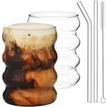 Gerippte Trinkgl&auml;ser Set Mit Glasstrohhalmen, 350ml, Sp&uuml;lmaschinenfest
