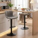 Barhocker 2er Set Kunstleder Grau H&ouml;henverstellbar & Drehbar