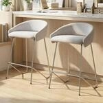 Barhocker 2er Set Mit R&uuml;ckenlehne, Chenille, Metallgestell, Modern, Grau