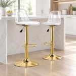 2 H&ouml;henverstellbare Barhocker Mit Transparentem R&uuml;ckenlehne Und Goldenem Fu&szlig;
