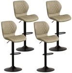 Barhocker 4er Set, H&ouml;henverstellbar, Drehbar, Mit R&uuml;ckenlehne, Kunstleder Khaki