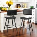Barhocker 2er Set Mit R&uuml;ckenlehne Und Fu&szlig;st&uuml;tze, Sitzh&ouml;he 63cm, Schwarz
