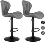 Barhocker Set 2 St&uuml;ck Stoff Grau H&ouml;henverstellbar Mit R&uuml;ckenlehne Und