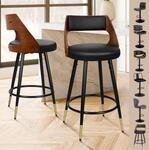 Barhocker Set 2er, Schwenkbar, 65cm Sitzh&ouml;he, Holzoptik, Pu-leder Schwarz