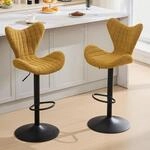 Barhocker 2er Set, H&ouml;henverstellbar, 360&deg; Drehbar, Chenille-r&uuml;ckenlehne, Gelb