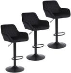 Barhocker 3er Set Samt H&ouml;henverstellbar Drehbar Mit R&uuml;ckenlehne Schwarz
