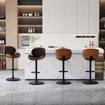 Barhocker 4er Set, H&ouml;henverstellbar, 360&deg; Drehbar, Kunstleder & Massivholz,...