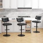 Barhocker 3er Set, H&ouml;henverstellbar, Drehbar, Mit R&uuml;ckenlehne, Pu-leder,...