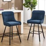 Barhocker 2er Set Aus Chenille Mit R&uuml;ckenlehne Und Fu&szlig;st&uuml;tze, Blau