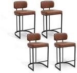 Barhocker 4er Set Mit R&uuml;ckenlehne, Braunes Kunstleder, Metallf&uuml;&szlig;e