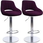 2er Set Barhocker Milet Chrom Mit Extra Schweren Standf&uuml;&szlig;en Lila Stoff