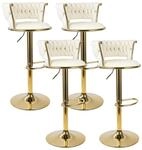 Barhocker 4er Set, H&ouml;henverstellbar, Drehbar, Mit R&uuml;ckenlehne, Gold/beige
