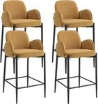 Barhocker 4er Set Mit Dickem Sitzpolster Und Doppelter R&uuml;ckenlehne, Gelb