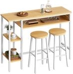 Bartisch Set Mit 2 Hockern Und 3 Ablagen, K&uuml;chentisch F&uuml;r 2 Personen, Wei&szlig; & Natur