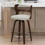 Barhocker 66cm Mit Lehne Und Armlehnen, 360&deg; Drehbar, Holz & Kunstleder, Beige
