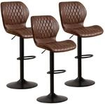 Barhocker Mit Lehne, 360&deg; Drehbar, H&ouml;henverstellbar, Kunstleder, Braun (3er Set)