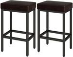 Barhocker 2er Set 66 Cm Dunkelbraun Lederoptik Mit Metallgestell