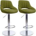 2er Set Barhocker Milet Chrom Mit Extra Schweren Standf&uuml;&szlig;en Gr&uuml;n Stoff