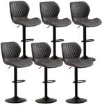Barhocker 6er Set, H&ouml;henverstellbar, Drehbar, Kunstleder, Dunkelgrau