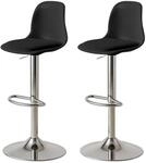 Barhocker Set 2 St&uuml;ck, H&ouml;henverstellbar, Drehbar, Mit R&uuml;ckenlehne, Schwarz