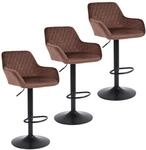 Barhocker 3er Set, H&ouml;henverstellbar, Drehbar, Samt, Braun