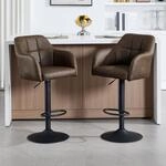 Barhocker 2er Set Lederoptik H&ouml;henverstellbar Mit Armlehnen & Fu&szlig;st&uuml;tze,...