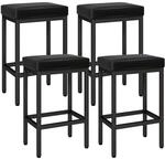 Barhocker 4er Set 66 Cm Schwarz Mit Metallgestell, K&uuml;chenhocker Ohne Lehne