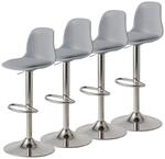 Barhocker 4er Set Grau, H&ouml;henverstellbar, Drehbar, Mit R&uuml;ckenlehne &...