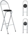 Klappbarer Barhocker Mit Lehne, Sitzh&ouml;he 75 Cm, Schwarz/silber
