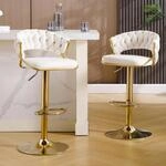 Barhocker 2er-set Samt H&ouml;henverstellbar 360&deg; Drehbar Mit Geflochtener...