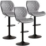 Barhocker Mit Lehne, 360&deg; Drehbar, H&ouml;henverstellbar, Kunstleder, Grau (3er-set)
