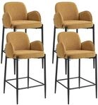 Barhocker 4er Set Mit Armlehne Aus Chenille, Gepolstert, Metallbeine, Gelb