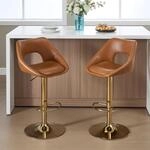 Barhocker 2er Set, 360&deg; Drehbar, H&ouml;henverstellbar, Kunstleder, Hellbraun