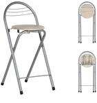 Klappbarer Barhocker Mit R&uuml;ckenlehne, 61 Cm Sitzh&ouml;he, Holzoptik & Silber