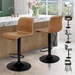 Barhocker 2er Set, H&ouml;henverstellbar, Drehbar, Mit R&uuml;ckenlehne, Braun